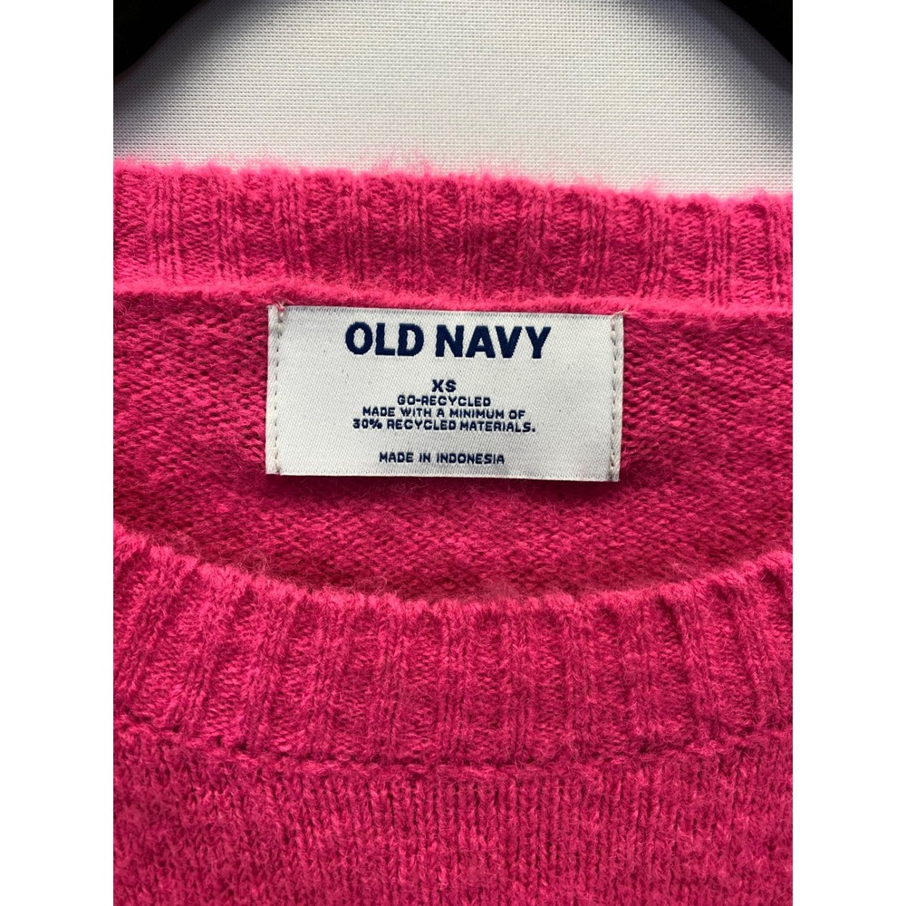 Old Navy Crewneck Sweater Womens XS Pink Wool Fuzzy Fisherman‎ Oversized  Cozy - Picture 2 of 4